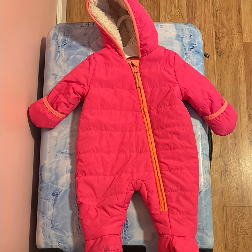 Pink Hooded Baby One Piece Snowsuit - 6 months
